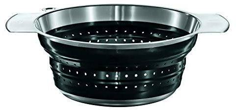 RÖSLE Seiher faltbar, Hochwertiges Abtropfsieb für Gemüse, Salat oder Teigwaren, Edelstahl 18/10, Silikon, Silber/Schwarz, Spülmaschinengeeignet, 24 cm