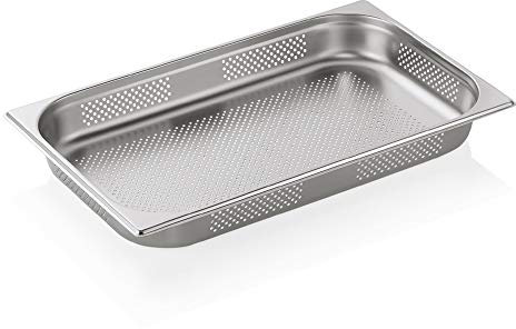 WAS 7111 065 Serie 71 Chromnickelstahl Gastronormbehälter mit Stapelrand, Boden & Seitenlochung, 1/1 GN, 325mm x 530mm x 65mm