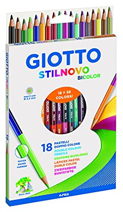 GIOTTO Stilnovo Bicolor - Astuccio Da 18 Matite A Pastello Colorate Bicolore, 3.3 mm, Colori Intensi