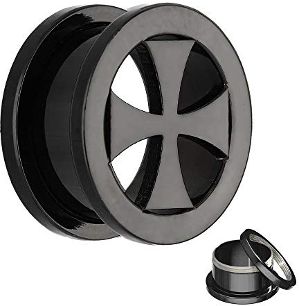Treuheld® Ohr Flesh Tunnel | Eisernes Kreuz | Schwarz | Stahl