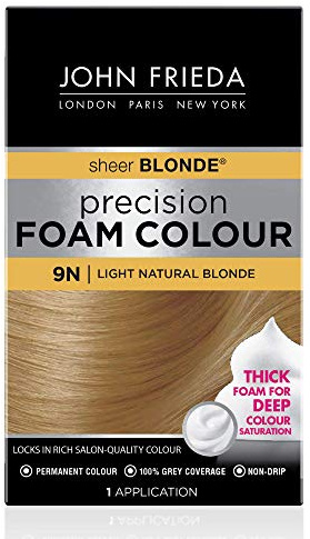 John Frieda Precision Foam Colour, Light Natural Blonde 9N, Full-Coverage Hair Color Kit, Anti-Fade Gray Coverage, Deep Color Saturation Hair Dye, 1 Application