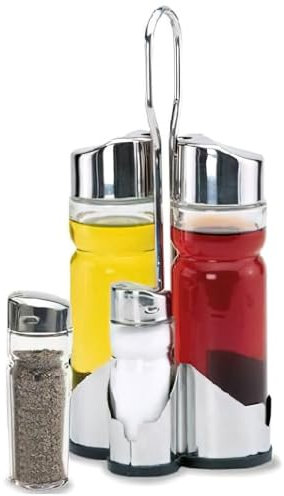 Supreminox Vinagrera Cristal 4 Piezas con Soporte INOX.18/10