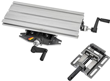 WABECO 2-Achsen Koordinatentisch K400 mit Maschinenschraubstock aus Grauguss, Aufspannfläche 400 x 180 mm zu WABECO Bohrständer Fräsständer BF Frästisch Bohrtisch für Bohrständer Made in Germany