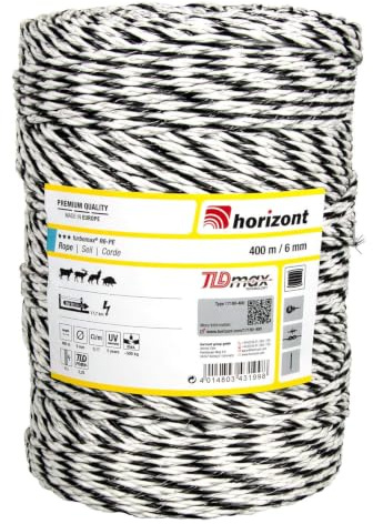 horizont Weidezaunseil ranger R6-PE, 400 m lang, 6 mm breit, 500 kg Bruchlast, für lange bis sehr lange Zäune, Weidezaunseil für Pferde Litze, Elektrozaun für Pferde, Farming Weidezaun