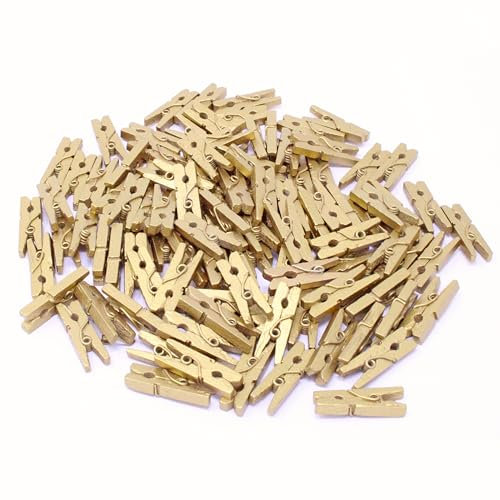 25mm Mini Gold Wooden Clothes Peg Craft For Vintage Wedding Party Decoration Scrapbook (50)