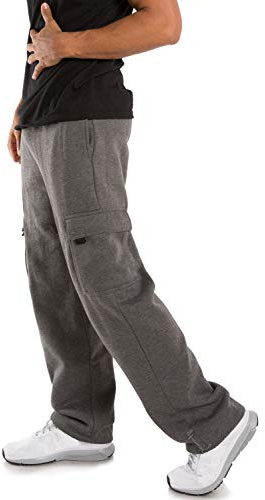 Vibes ProActive Men's Charcoal Fleece Cargo Pants Relax Fit Open Bottom, X-Large