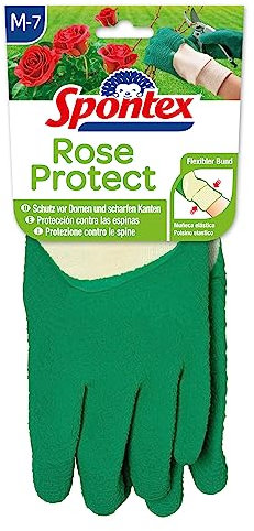 Spontex Rose Protect Gartenhandschuhe, extra robust für Dornen und Hecken, mit Naturlatexbeschichtung, Größe M, 1 Paar