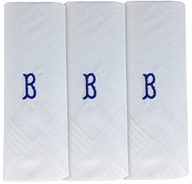 Herren/Männer 3er Pack Taschentücher, schlicht weiß mit Namensinitiale aus 1 Buchstaben, B
