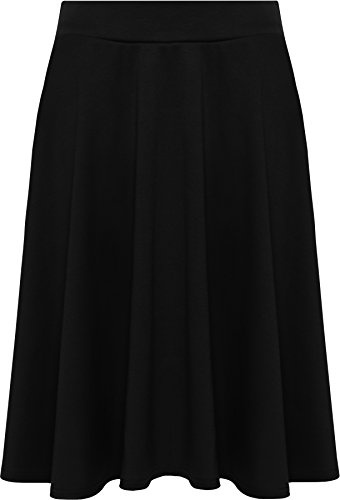 WearAll Womens Plus Size Plain Flared Elastic Waist Ladies Short Skater Skirt - Black - 14