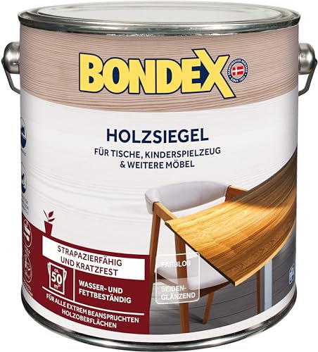 Bondex Holzsiegel Farblos / Seidenglänzend 2,5 L für 50 m² | Strapazierfähig und kratzfest | Wasser- und fettbeständig | Basis natürliche Rohstoffe | Holzsiegel | Holzversiegelung