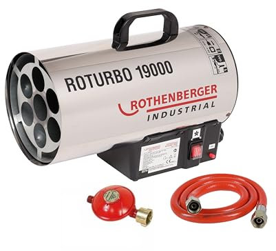 Rothenberger Industrial Gas Heiz Kanone/Gebläse RoTurbo 19000 inkl. Piezo-Zündung | Schlauch 1 m und Regler 300mbar | 18,2 kW | Thermosicherung | wettergeschützter Außenbereich | 1500000051