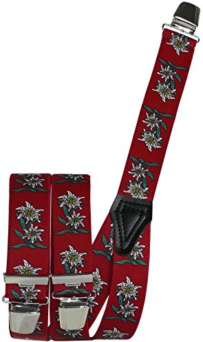 Harrys-Collection Hosenträger 35mm 3 Clipse Oktoberfest Trachten, bordeaux | stufenlos verstellbar, elastische Bänder, extra starke Clipse mit Kunststoffeinlagen, ideal für die Trachtenhose