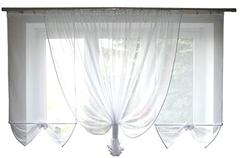 TOP Fertig-Gardine aus Voile NEU Top Design Set Schöne Küche-Gardine mit Kräuselband AG28 Modern (Weiß)