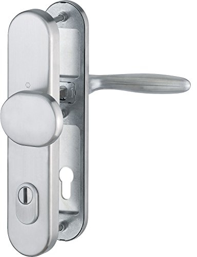 HOPPE Haustür Eingangstür Wechselgarnitur VERONA - DIN-Norm Entfernung 92mm, Edelstahl matt, Langschild Profilzylinder für Türstärke 67-72mm, mit Kernziehschutz, Prüfung: RC2 nach EN 1906, 1 Stück Sicherheitsbeschlag