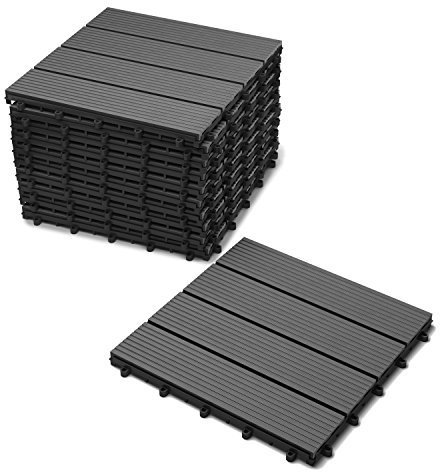 SAM WPC Fliese für Garten Balkon und Terrasse, 11er Sparset für 1 m², anthrazit, Terrassenfliese aus Kunststoff, klick-Fliese