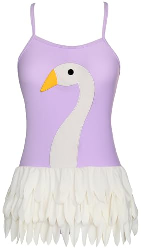 Qyqkfly Girl Swan Adjustable Strap Cross Back One Piece Swimsuit (FBA), Purple, 12(Large)
