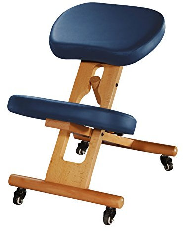 Bodhi Ergonomischer Kniehocker, Verstellbarer Stuhl aus Buchenholz mit Polsterung, Sitz und Kniepolster mit Kunstleder-Bezug, dunkelblau, Therapeutenhocker, gepolstert, Bürostuhl, PU-Bezug