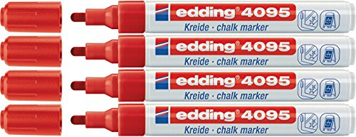 edding 4er Pack 4095 Kreidemarker, 2-3 mm, rot