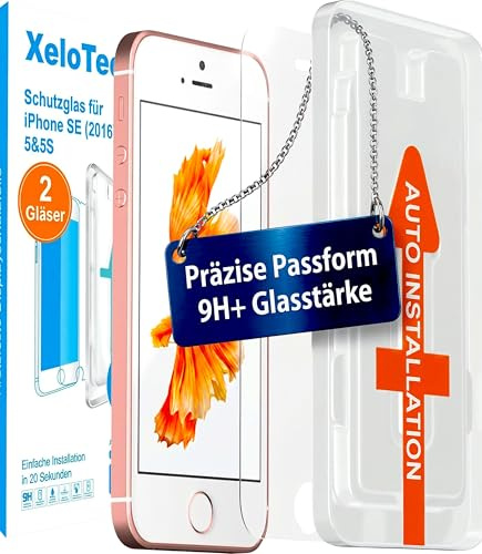 XeloTech Schutzglas für iPhone SE (Aus 2016), iPhone 5s & 5 - Aus Panzerglas 9H+ Härte - Automatische Ausrichtung
