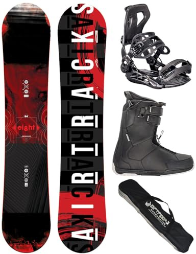 AIRTRACKS Snowboard Set Paquete Completo Tabla Eight Wide Hybrid Rocker Hombre 150 - Fijaciones Master - Botas Master QL 43 - SB Bag