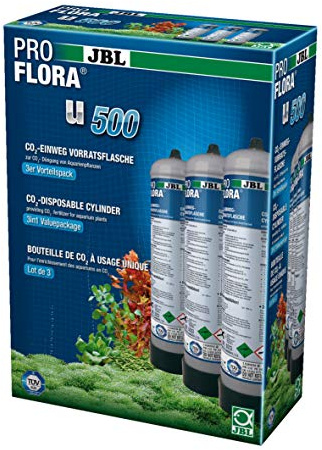 JBL ProFlora u500 2 (CO2 Vorratsflasche) 3 Stück, CO2-Kartusche, 500g, Aquarium Plant Care, CO2-Versorgung, Aquarienpflanzen