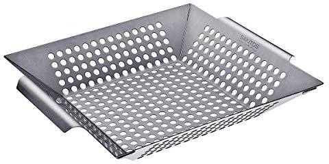 SANTOS Grillkorb/Gemüsekorb - Edelstahl - 30,5x30,5x6cm - Grillwok für Käse, Gemüse, Fleisch & Co. - Edelstahl-Grillkorb - Vegetarisch & Vegan Grillen