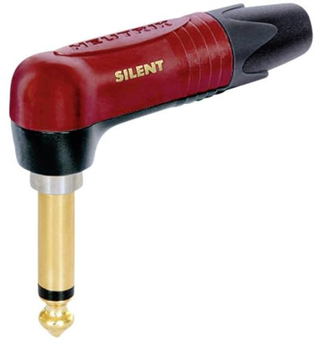 Neutrik NP2RX-AU-SILENT 6.35mm Mono Metal Right Angled Jack Plug, Red/Gold