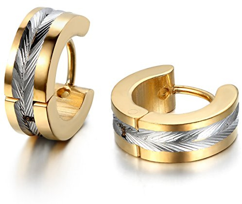 JewelryWe Schmuck Herren Ohrringe, Edelstahl, Glänzend Poliert Creolen Ohrstecker, Blau Schwarz Gold Silber