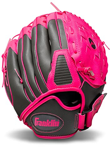 Franklin Sports RTP Kids Baseball Gloves - Child's Teeball Glove + Ball Set - Boys + Girls Mitt Set - Kids + Toddler - Right Hand Throw - 10.5 - Pink
