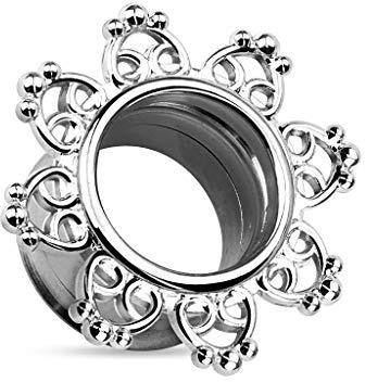 Tapsi´s Coolbodyart® Double Flared Tunnel Schraubverschluss Edelstahl Chirurgenstahl 316L Tribal Herz Silber 4mm