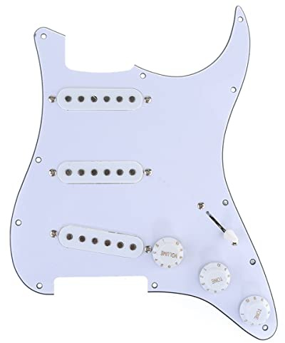 Musiclily Basic ST SSS Vorverdrahtetes Schlagbrett Pickguard 3 lagig Weiß | Pre-wired Loaded Pickguard, mit Keramik Single Coil Tonabnehmer Set,für Strat Style E-Gitarre