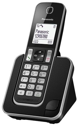 Panasonic KX-TGD310JTB Telefono Cordless Digitale, Unità Base e 1 Ricevitore, Display LCD Bianco, Vivavoce, ID Chiamante, Blocco Chiamate Indesiderate, Modalità Eco Plus, Sicurezza DECT, Nero