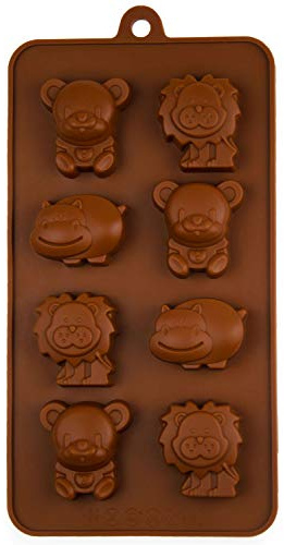 Moule en silicone avec animaux du zoo, moule à chocolats, moule à glaçons, moule en silicone, 20 x 10,5 x 2 cm, décoration de gâteau, lion, ours, hippopotame, jungle, gâteau décoratif, couleur :