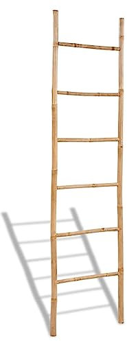 vidaXL Bamboo Towel Ladder - Versatile, Decorative and Functional Freestanding Towel Rack with 6 Rungs for Bathroom - Size: 50 x 190 cm