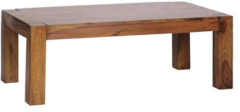 WOHNLING Mesa de Centro de Madera Maciza Sheesham 110cm Sala de Estar Amplia Mesa de Estilo rústico marrón Oscuro diseño de la Tabla