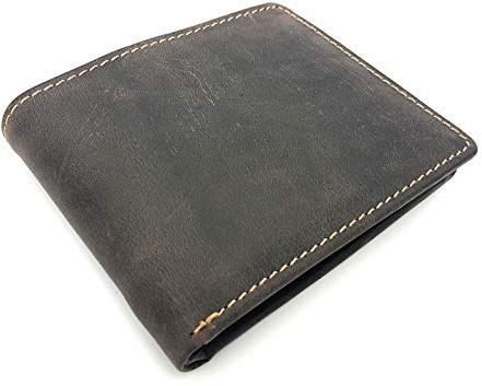 Herren Geldbörse aus echtem Leder mit RFID-Schutz – Vintage Vollrind-Hunterleder, dunkelbraun | Portemonnaie mit 2 Scheinfächern, Münzfach, 7 Kartenfächern (inkl. 3 im Scheinfach), Handarbeit