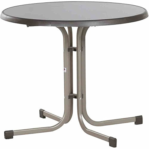 Sieger 209/C-M Boulevard-Klapptisch mit mecalit-Pro-Platte Ø 86 cm, Stahlrohrgestell champagner, Tischplatte Schieferdekor mocca