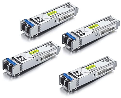 [4 Stück] 1G SFP LX Singlemode Mini Gbic Modul, 1000Base-LX LC Transceiver Kompatibel für Cisco GLC-LH-SMD, Meraki, Ubiquiti UniFi UF-SM-1G, Mikrotik, Netgear, D-Link, TP-Link, Zyxel, Open Switch