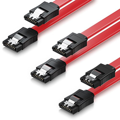 deleyCON 3x 50cm SATA III Kabel im Set S-ATA 3 Datenkabel - HDD SSD Verbindungskabel Anschlusskabel Metall-Clip 6 GBit/s - 2 Gerade L-Type Stecker - Rot