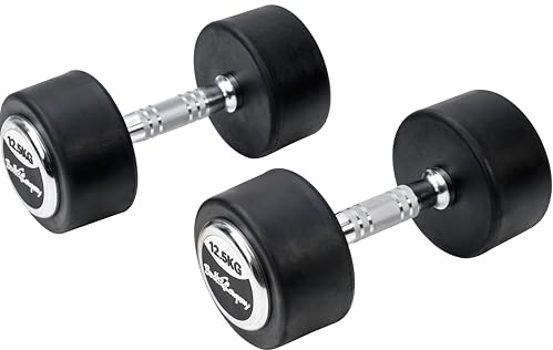 Deluxe gummierte Studio Hanteln schwarz/Bad Company Rundhanteln inkl. Chrom-Applikationen - 2 x 12,5 Kg Deluxe Hanteln