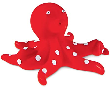 DolliBu Octopus Bath Buddy Squirter - Floating Red Octopus Rubber Bath Toy, Fun Water Squirting Bathtime Play for Toddlers, Cute Sea Life Animal Toy for The Bathtub, Beach, & Pool for Girls & Boys