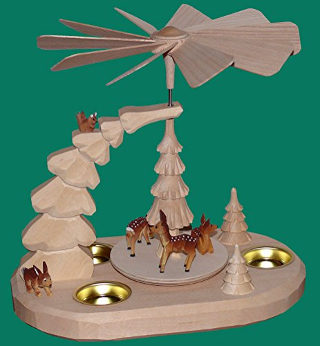 Rudolphs Schatzkiste Pyramid Tea Light Pyramid with Deer unpainted one 23cm ore Mountains New