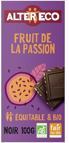 ALTER ECO - Chocolat Noir Fruit De La Passion - Bio & Équitable - 100 g | Tablette de chocolat Bio - Commerce Equitable