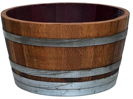 Temesso Holzfass als Pflanzkübel, Weinfass halbiert geölt (D70 cm) (ohne Zubehör)