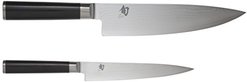 KAI Shun Classic Ensemble de 2 Couteaux de Chef Japonais - Couteau de Chef 20 cm de Longueur de Lame + Couteau Utilitaire 15 cm - Couteau Damas 32 Couches VG MAX Core - 61 (±1) HRC - bois de pakka