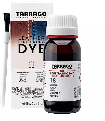 Tarrago | Tintura Penetrante | Penetranting Dye 50 ml | Tinte para Zapatos y Bolsos de Cuero y Textil | Cubriente y Penetrante para Piel, Piel Sintética y Charol | Color Negro