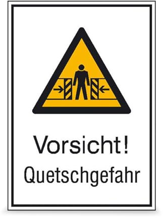 Betriebsausstattung24 Warn-Kombischild „Vorsicht! Quetschgefahr“ - Sicherheitsschild/Warnschild - Betriebssicherheit - Folie, 13,1 x 18,5 cm