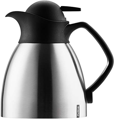Helios Enduro Push Edelstahl-Isolierkanne 0,6L – 6h Heiß - Hält Getränke heiß & kalt - Robust & bruchsicher - Einfache Einhandbedienung - BPA-frei, Matt