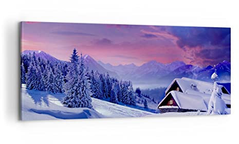 Panorama Bilder auf Leinwand 100x40cm Leinwandbild Winter Landschaft Frost Schnee Groß Wanddeko Bild Schlafzimmer Wandbilder Dekoration Wohnzimmer Wall Decor Canvas Wand Kunstdruck Art AB100x40-2315