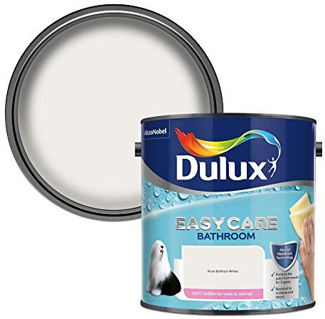 Dulux 500001 Easycare Bathroom Soft Sheen Emulsion Paint for Walls and Ceilings - Pure Brilliant White 2. 5 litres